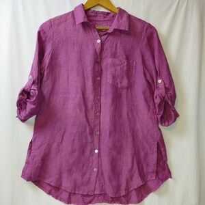 Kyla Seo 100% Linen Handmade In India Embroidered Back Women's Size Small Purple